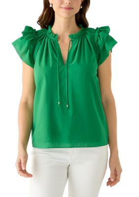 PHILOSOPHY BY REPUBLIC Women's Flutter Sleeve Split Neck Blouse
