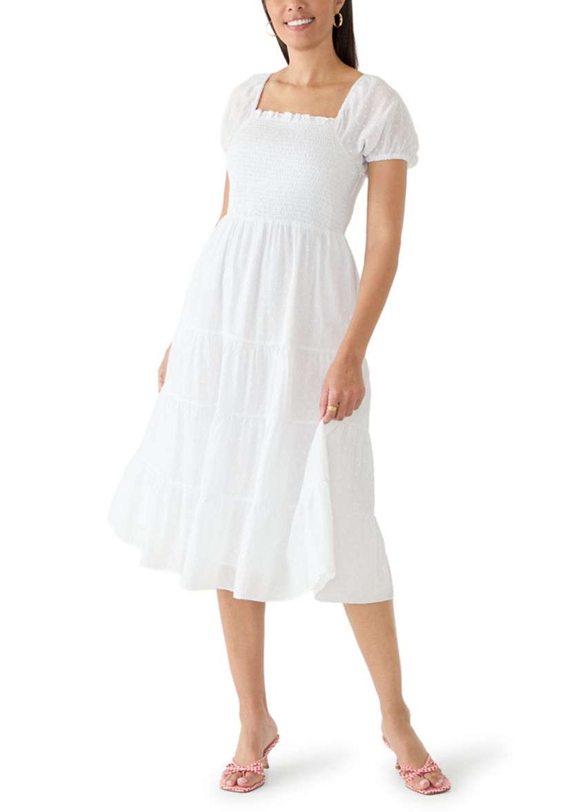 philosophy midi dress PHILOSOPHY BY REPUBLIC Women's Puff Sleeve Smocked Midi Dress, White, Large, Cotton