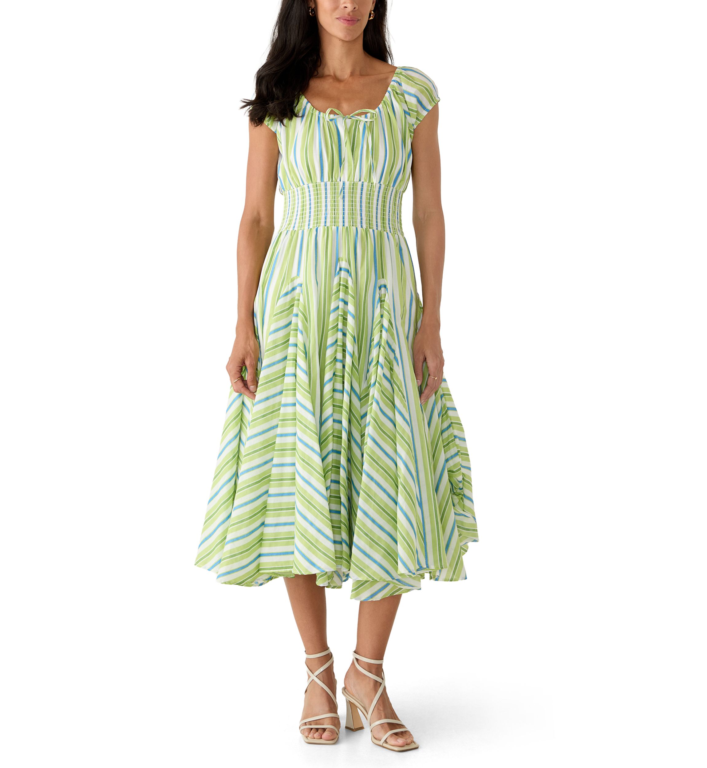 Philosophy Women's Short Sleeve Multi Striped Pleated Peasant Dress | Belk