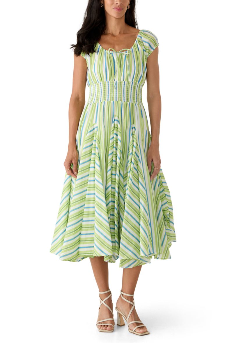 green and white pleated dress Milly Women's Juni Floral Tile Linen Minidress - Green White