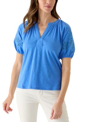 PHILOSOPHY BY REPUBLIC Women's Crochet Sleeve Split Neck Top