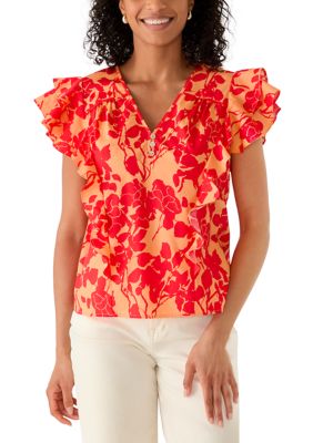 PHILOSOPHY BY REPUBLIC Women's Ruffle Sleeve V-Neck Floral Blouse