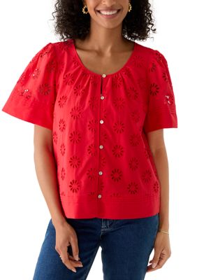 PHILOSOPHY BY REPUBLIC Women's Flutter Sleeve Eyelet Blouse