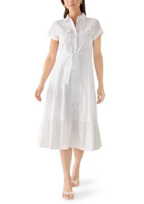PHILOSOPHY BY REPUBLIC Women's Short Sleeve Tie Waist Tier Shirt Dress