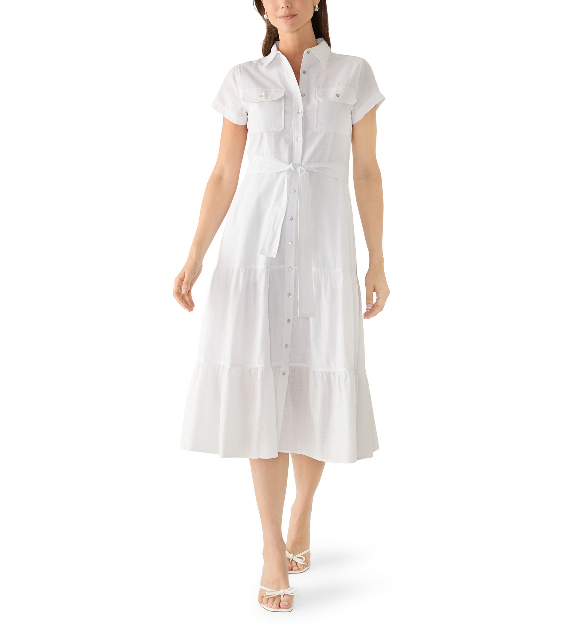 white floral dress midi Novoli Floral Embroidery Midi Dress White