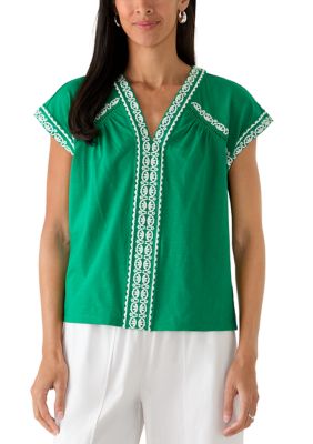 PHILOSOPHY BY REPUBLIC Women's Short Sleeve Embroidered V-Neck Knit Top