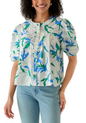 PHILOSOPHY BY REPUBLIC Women's Puff Sleeve Button Front Garden Printed Blouse