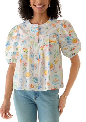 PHILOSOPHY BY REPUBLIC Women's Puff Sleeve Button front Printed Blouse