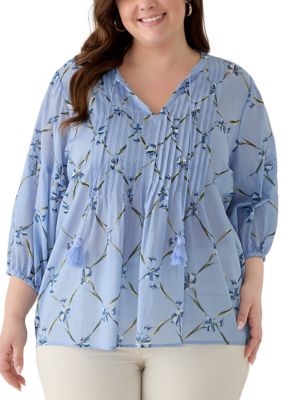 PHILOSOPHY BY REPUBLIC Women's Plus Size Pintuck Peasant Woven Shirt