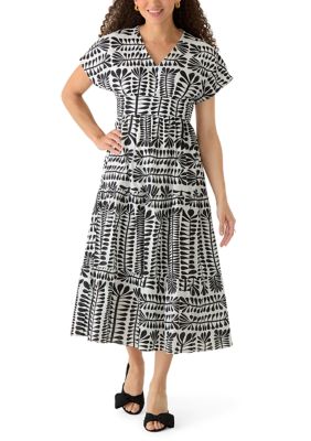 PHILOSOPHY BY REPUBLIC Women's Petite Short Sleeve V-Neck Tiered Dress