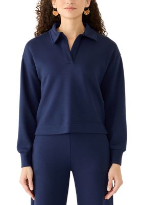 PHILOSOPHY BY REPUBLIC Women's Petite Johnny Collar Scuba Top