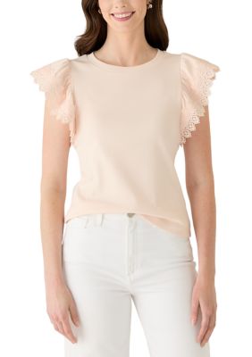 PHILOSOPHY BY REPUBLIC Women's Flutter Sleeve Mixed Media Knit Top