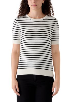 PHILOSOPHY BY REPUBLIC Women's Crew Neck Short Sleeve Striped Sweater
