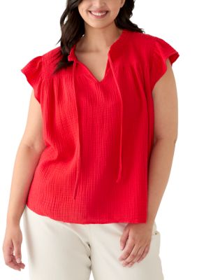 PHILOSOPHY BY REPUBLIC Women's Plus Size Gauze Smocked Yoke Top