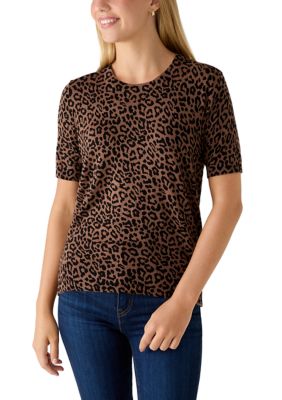 PHILOSOPHY BY REPUBLIC Women's Short Sleeve Cheetah Printed Sweater