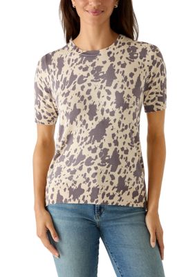 PHILOSOPHY BY REPUBLIC Women's Short Sleeve Cow Print Sweater