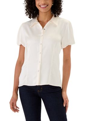 PHILOSOPHY BY REPUBLIC Women's Cap Sleeve Button Down Blouse