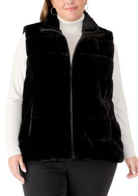 PHILOSOPHY BY REPUBLIC Women's Plus Size Sleeveless Faux Fur Zip Front Vest, Black, 3XL