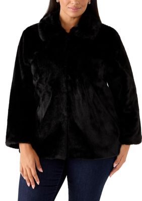 PHILOSOPHY BY REPUBLIC Women's Plus Size Faux Fur Zip Front Jacket, Black, 3XL