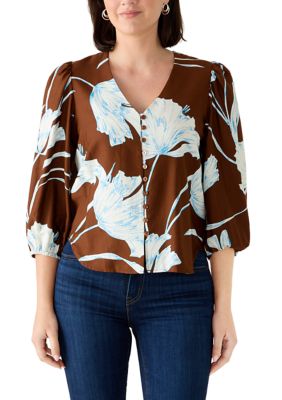 PHILOSOPHY BY REPUBLIC Women's 3/4 Sleeve Printed V-Neck Blouse, Medium