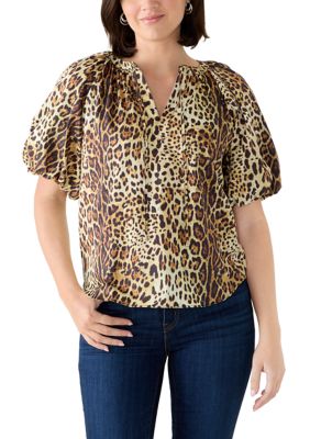 PHILOSOPHY BY REPUBLIC Women's Puff Sleeve Split Neck Peasant Blouse, Large