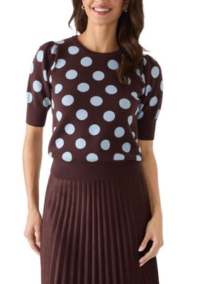 PHILOSOPHY BY REPUBLIC Women's Puff Sleeve Polka Dot Pullover Sweater, Blue, XL
