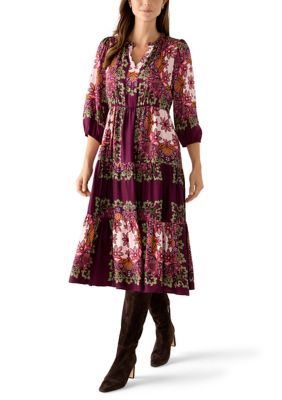 MUSE Republic Clothing Women's Petite 3/4 Sleeve Patchwork Midi Dress, Small