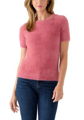 MUSE Republic Clothing Women's Petite Short Sleeve Eyelash Sweater, Small