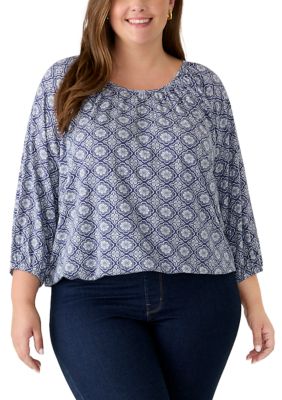 PHILOSOPHY BY REPUBLIC Women's Plus Size 3/4 Sleeve Print Knit Top