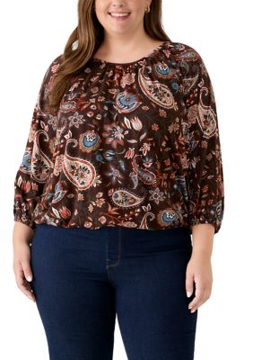 PHILOSOPHY BY REPUBLIC Women's Plus Size 3/4 Sleeve Print Knit Top