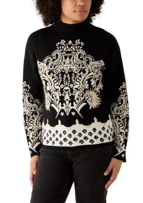 PHILOSOPHY BY REPUBLIC Women's Long Sleeve Placed Medallion Funnel Neck Sweater, XL
