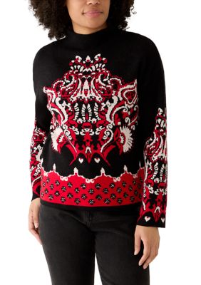 PHILOSOPHY BY REPUBLIC Women's Long Sleeve Placed Medallion Funnel Neck Sweater, Medium