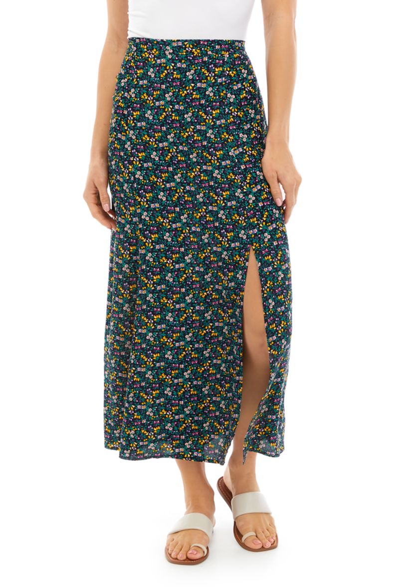 	  Womens Ditsy Floral Front Seam Midi Skirt 