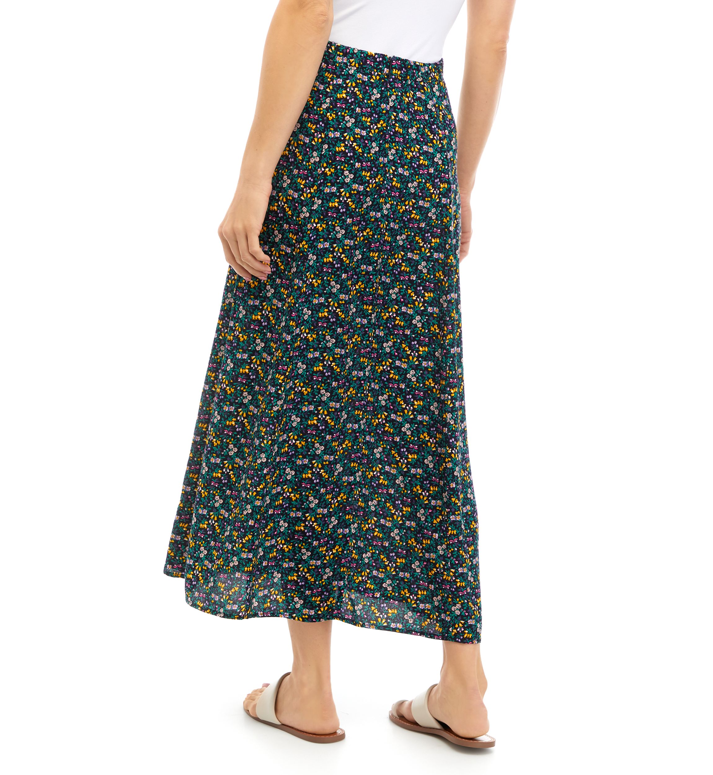 	  Womens Ditsy Floral Front Seam Midi Skirt 