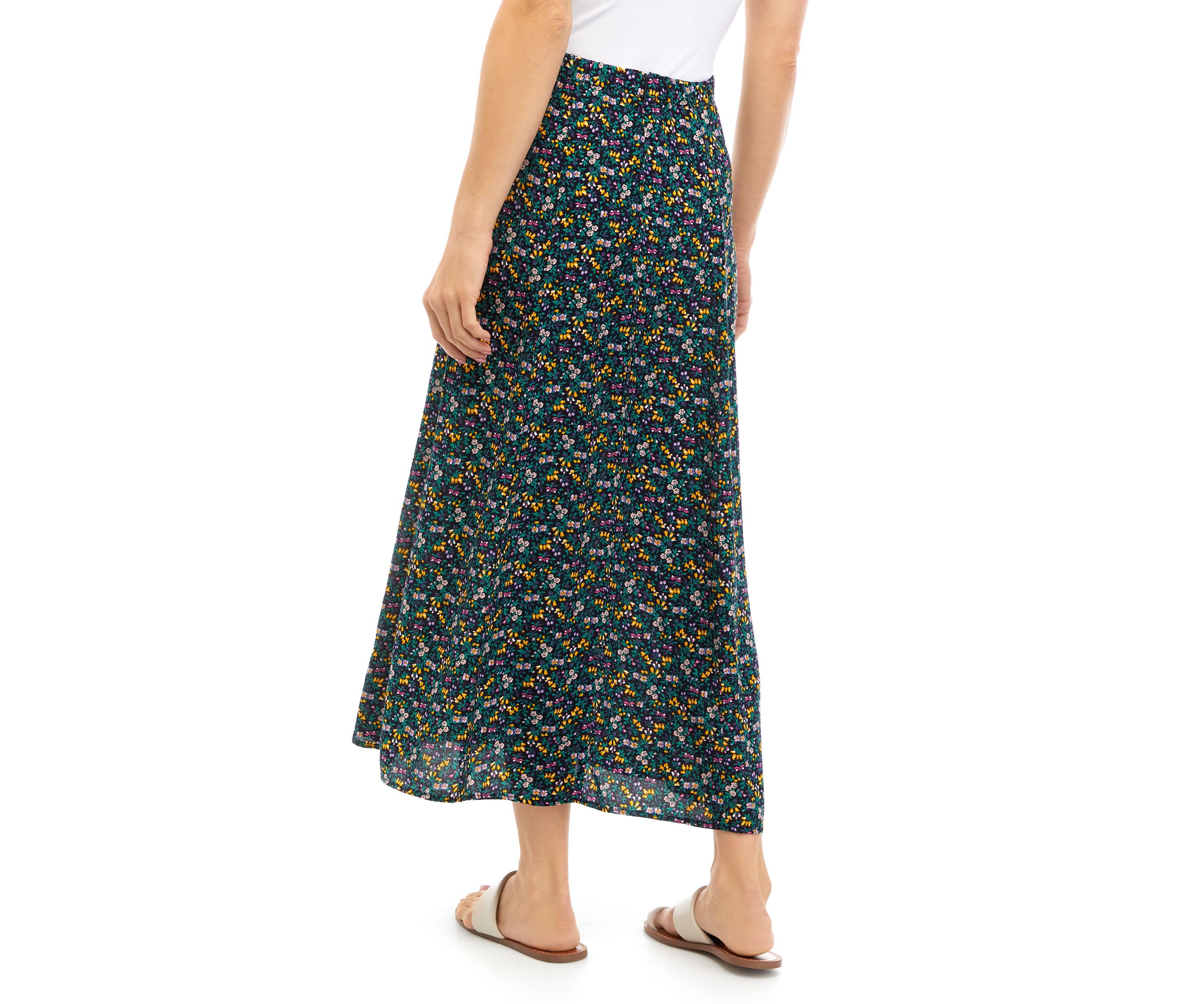 	  Womens Ditsy Floral Front Seam Midi Skirt 