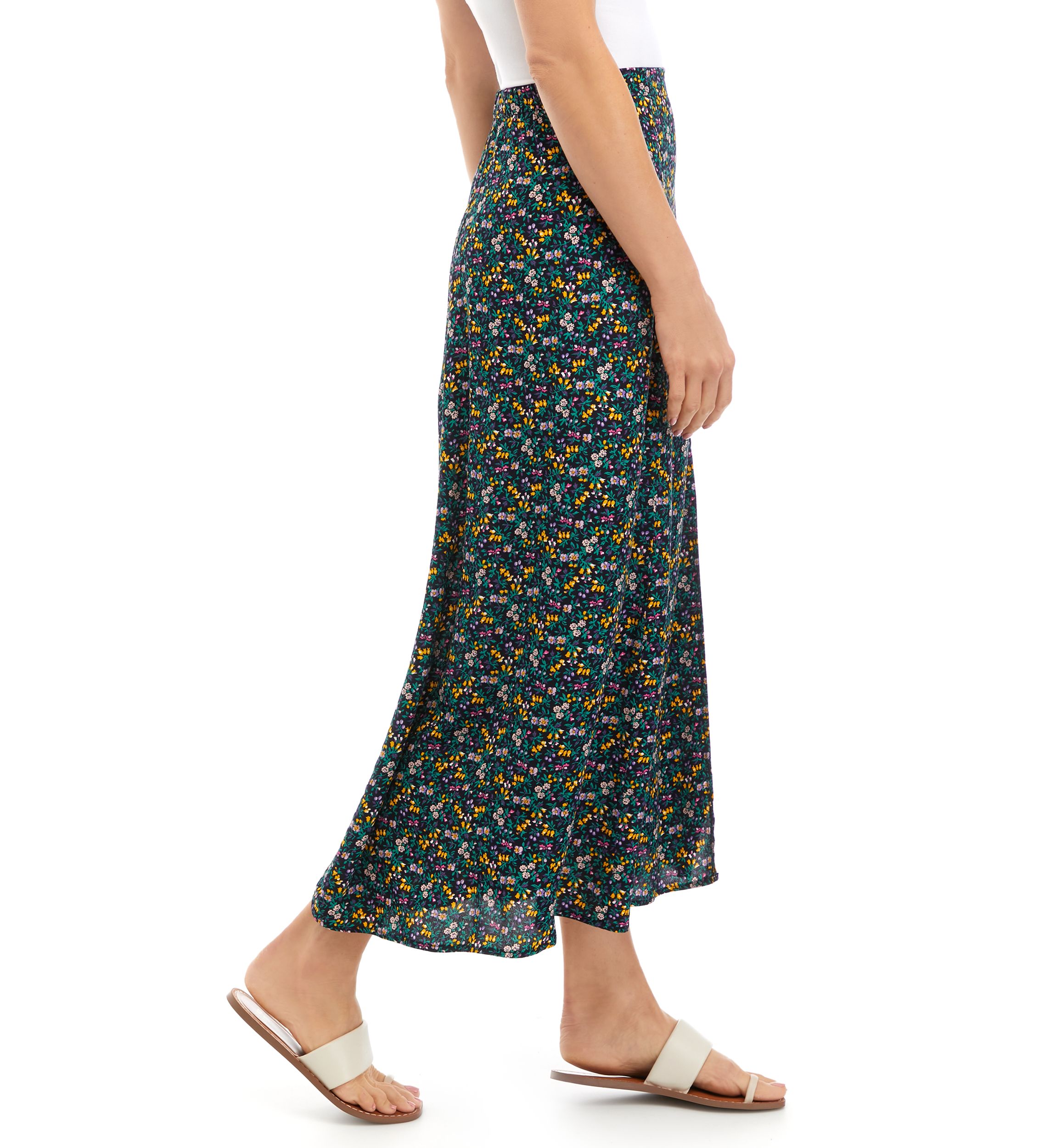 	  Womens Ditsy Floral Front Seam Midi Skirt 