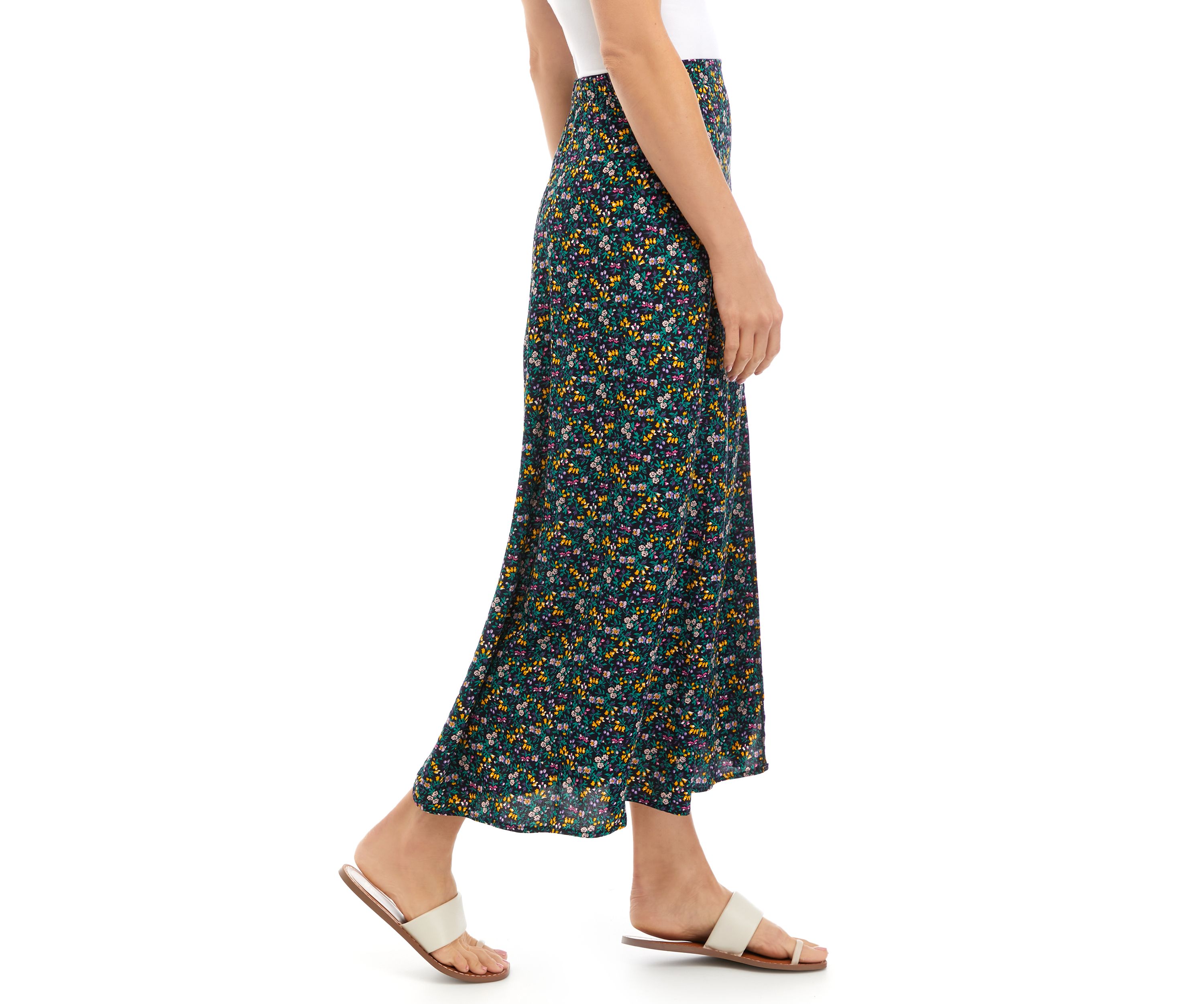 	  Womens Ditsy Floral Front Seam Midi Skirt 