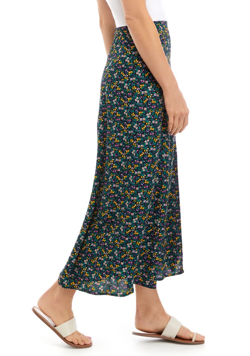 	  Womens Ditsy Floral Front Seam Midi Skirt 
