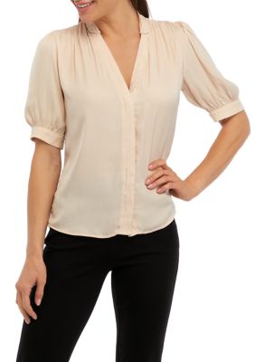 Women's Puff Sleeve Collared Blouse