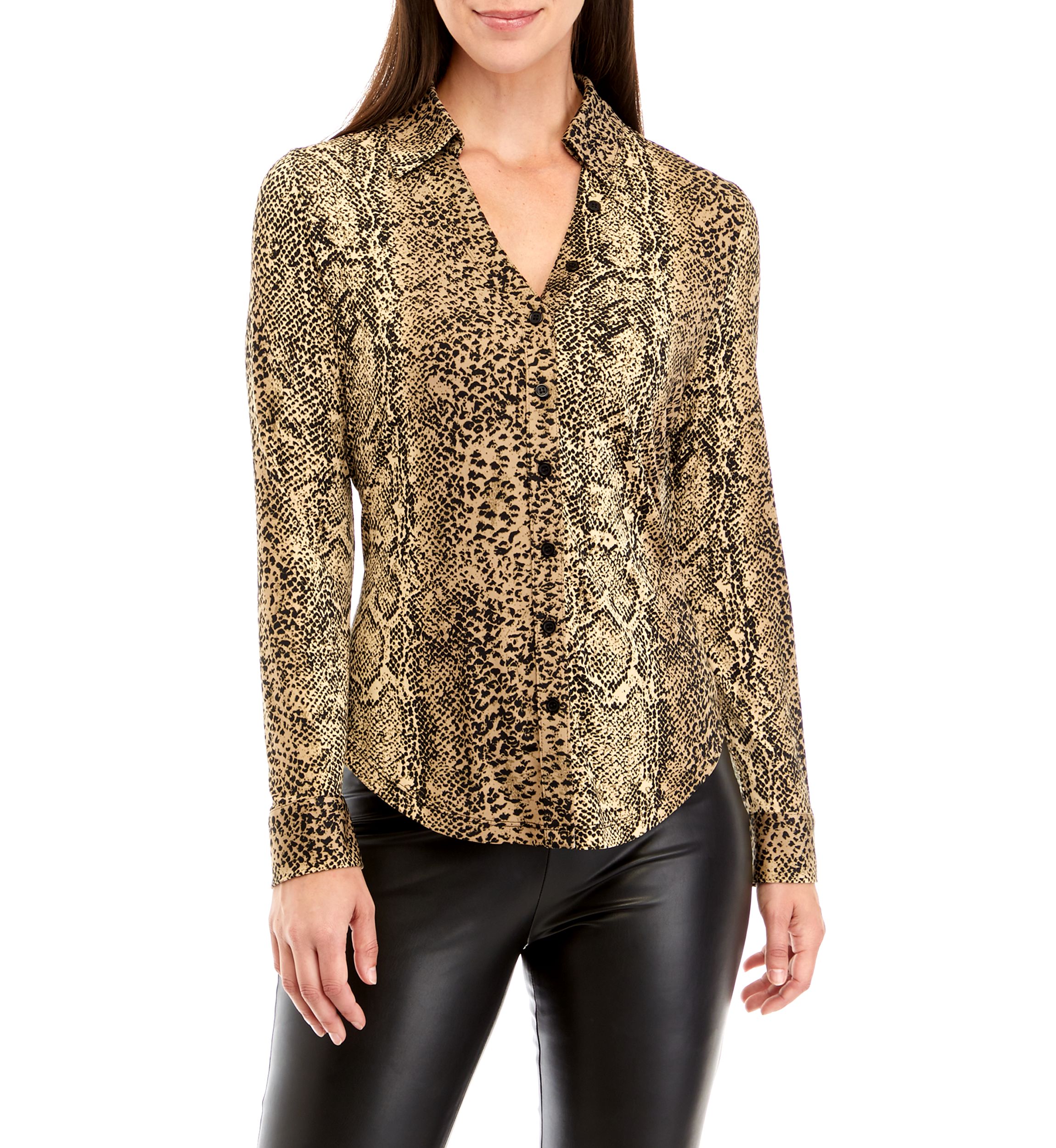 Long Sleeve Snakeskin Print Top 