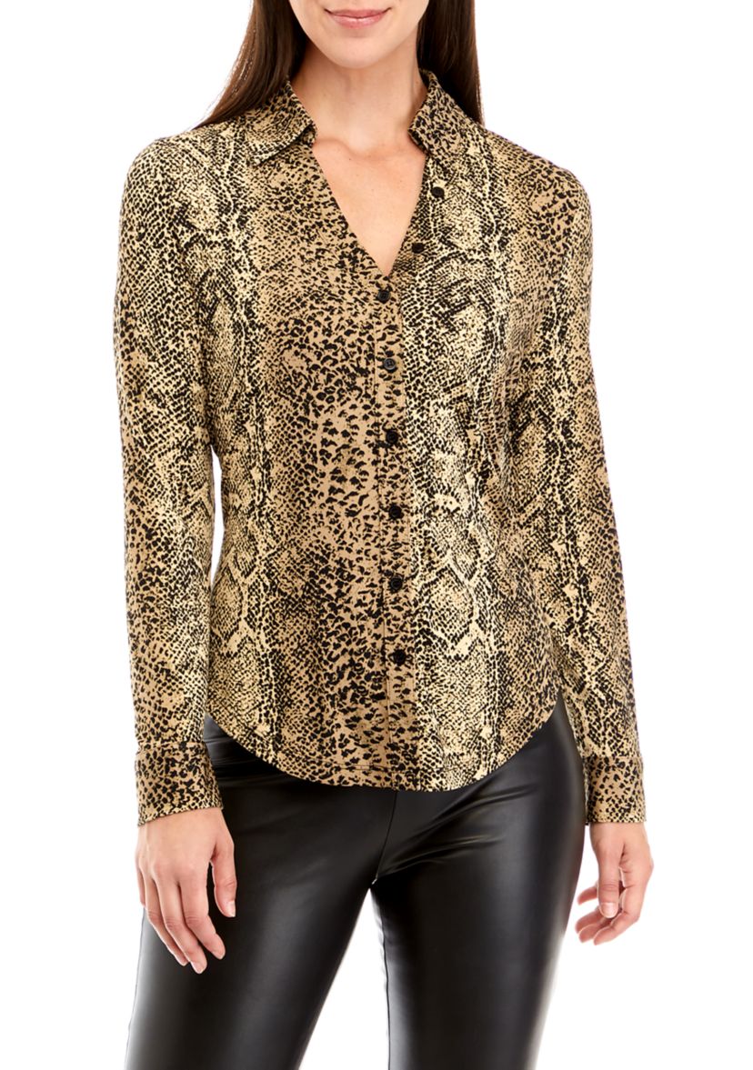 Long Sleeve Snakeskin Print Top 