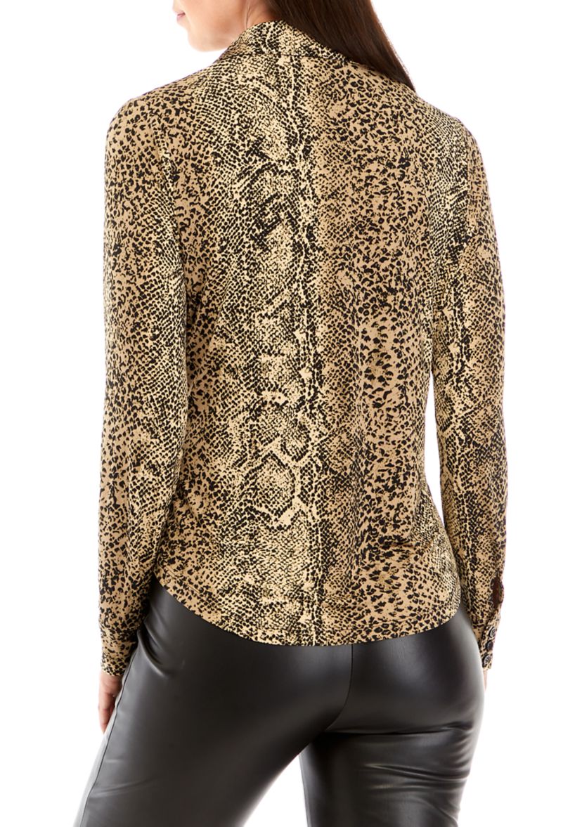 Long Sleeve Snakeskin Print Top 