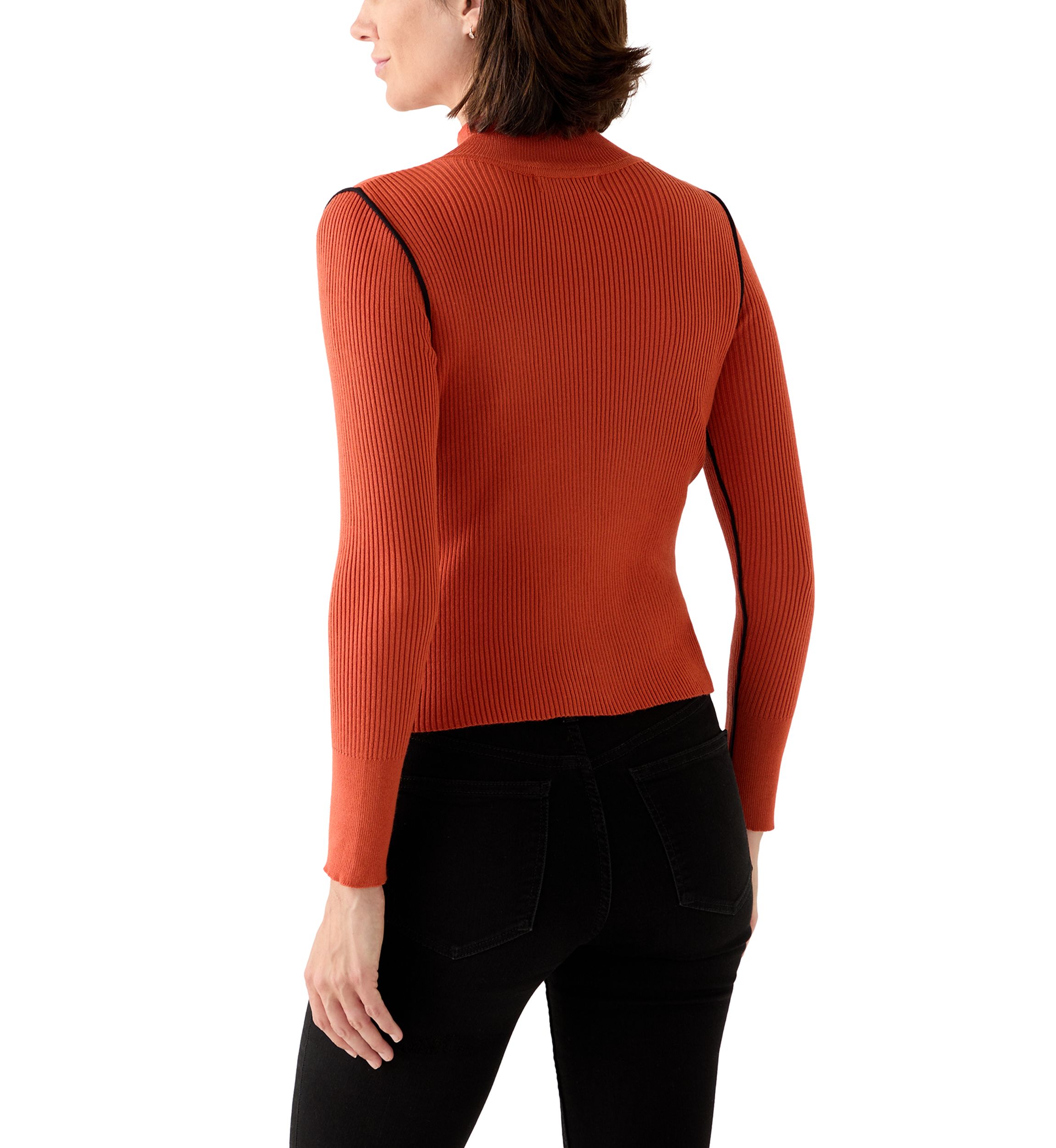 Womens Mock Neck Sweater with Contrast Piping