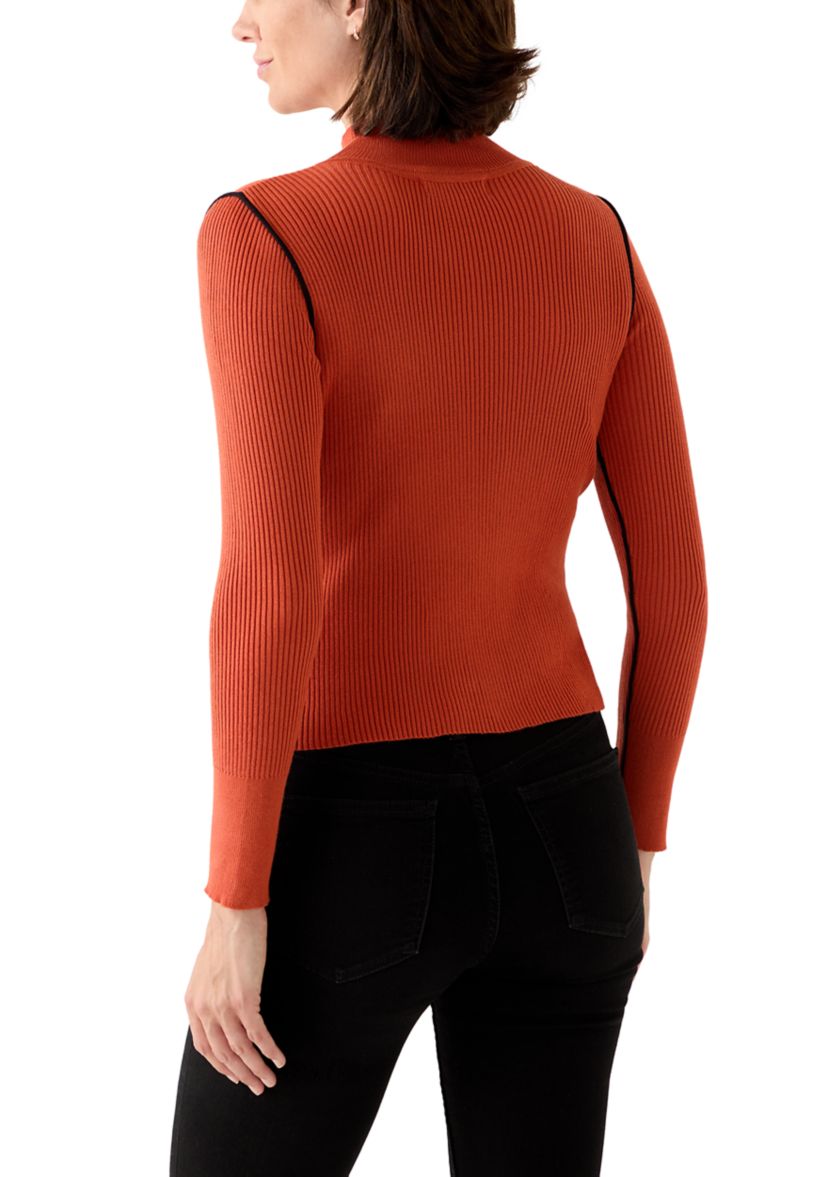 Womens Mock Neck Sweater with Contrast Piping