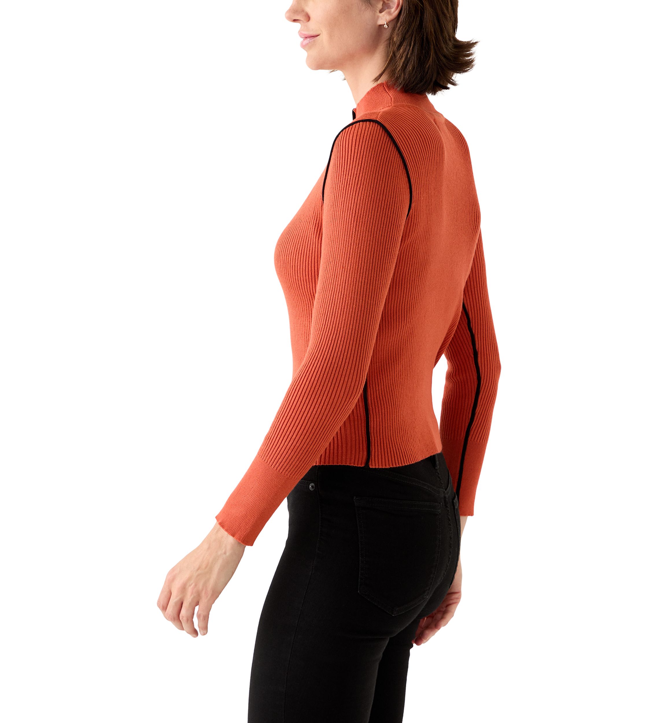 Womens Mock Neck Sweater with Contrast Piping