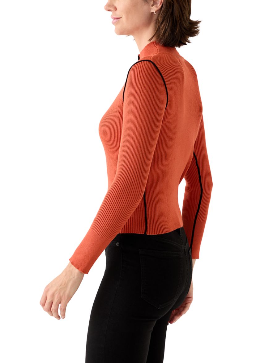 Womens Mock Neck Sweater with Contrast Piping