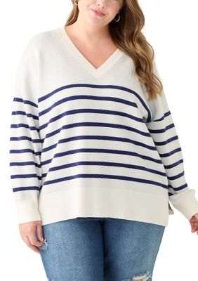 PHILOSOPHY BY REPUBLIC Women's Plus Size Long Sleeve V-Neck Pullover with High/Low Hem, 1X