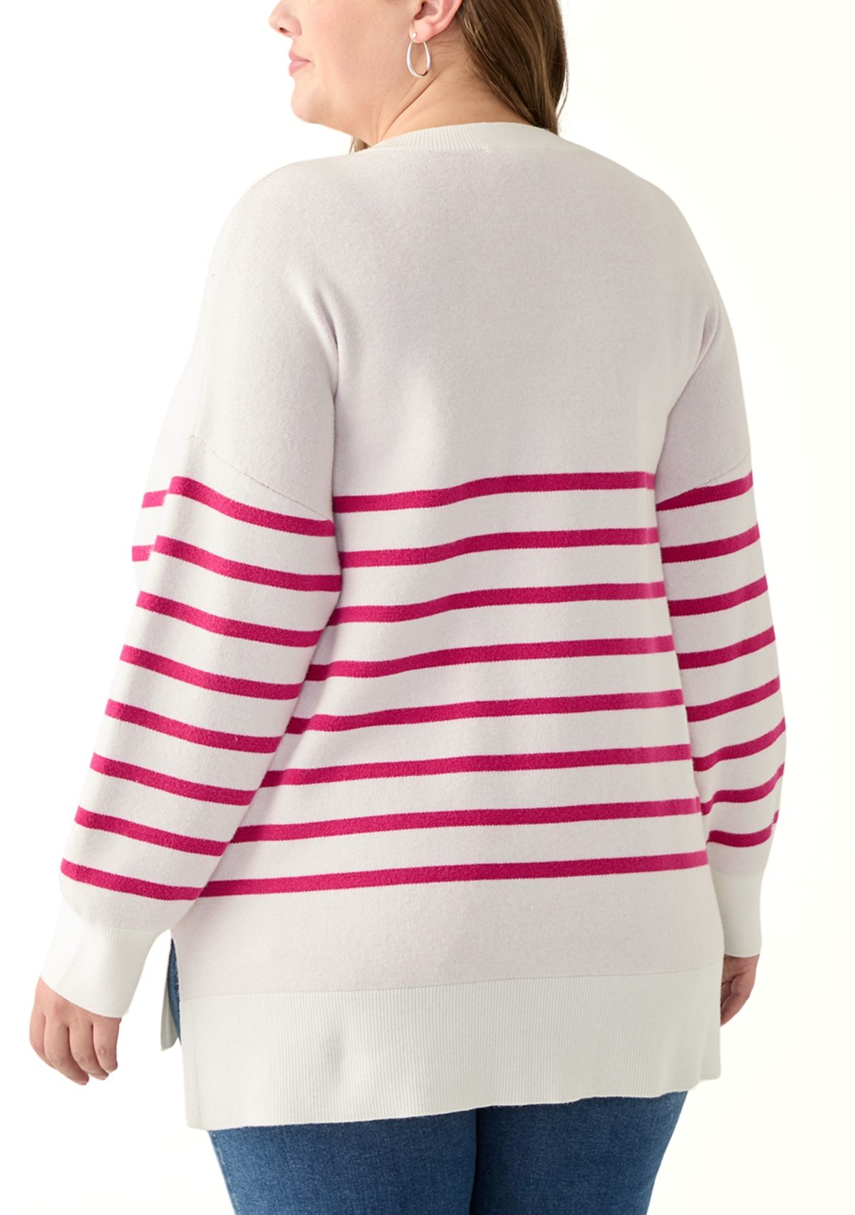 Plus Size Long Sleeve V-Neck Pullover with High/Low Hem 