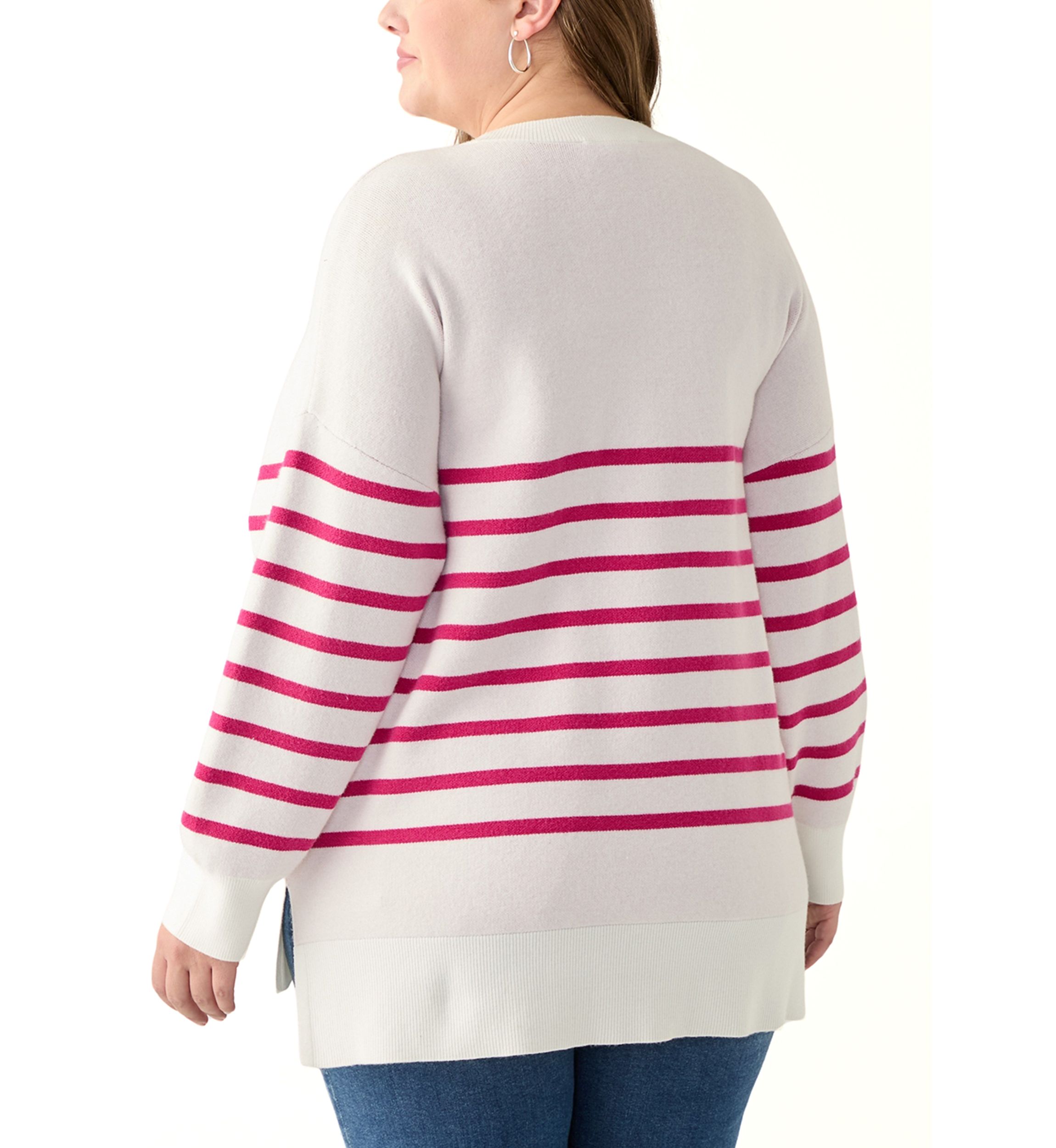 Plus Size Long Sleeve V-Neck Pullover with High/Low Hem 