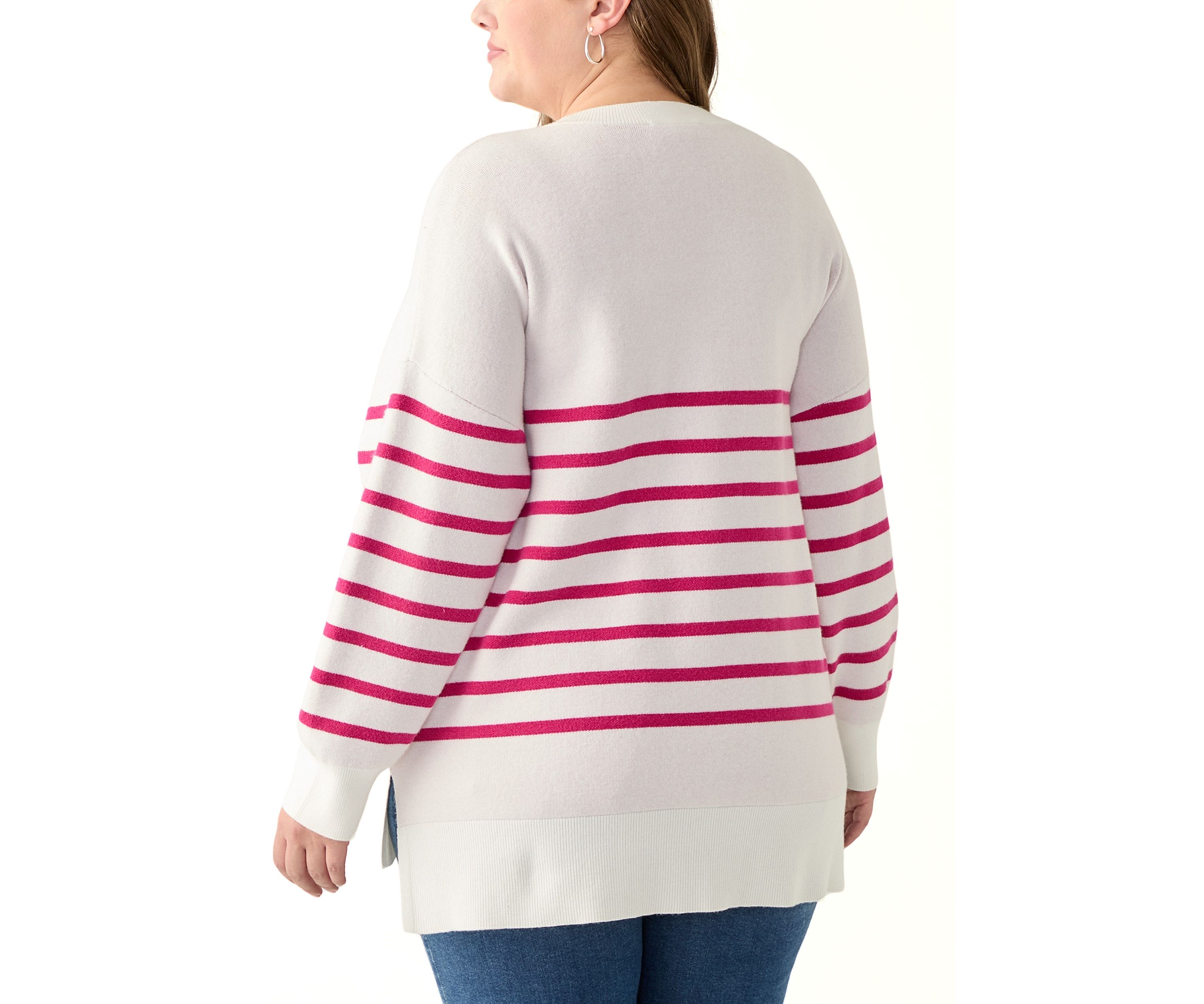 Plus Size Long Sleeve V-Neck Pullover with High/Low Hem 